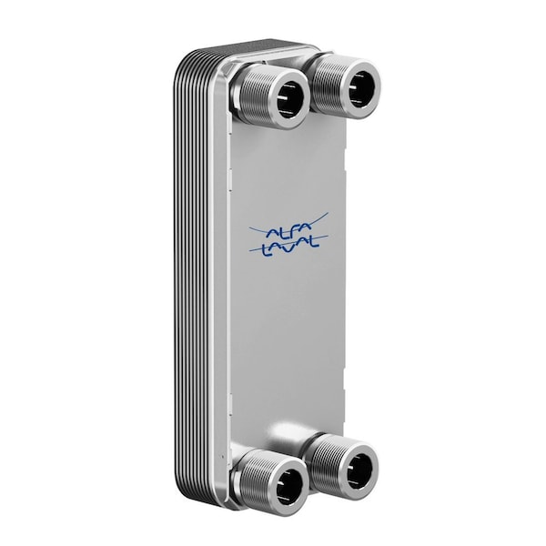 100 Stainless Steel Plate Heat Exchanger, AISI 316L, 10 Plates, Single Circuit, 34 Thread Port
